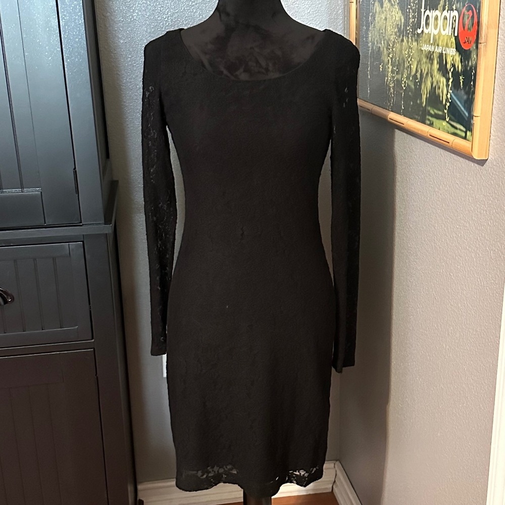 Lauren Ralph Lauren Petite Sheath Dress Womens PS Black Lace Long Sleeve